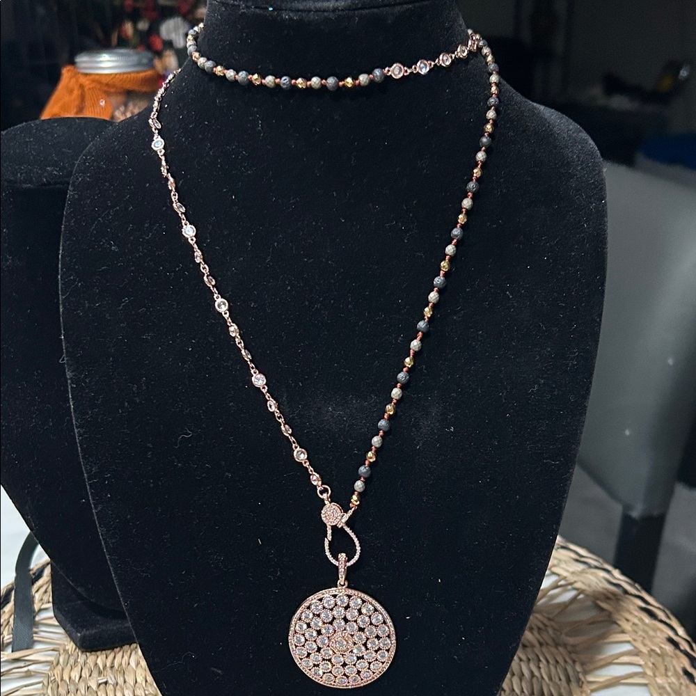 Rose Gold Pendant Necklace with Beaded Chain